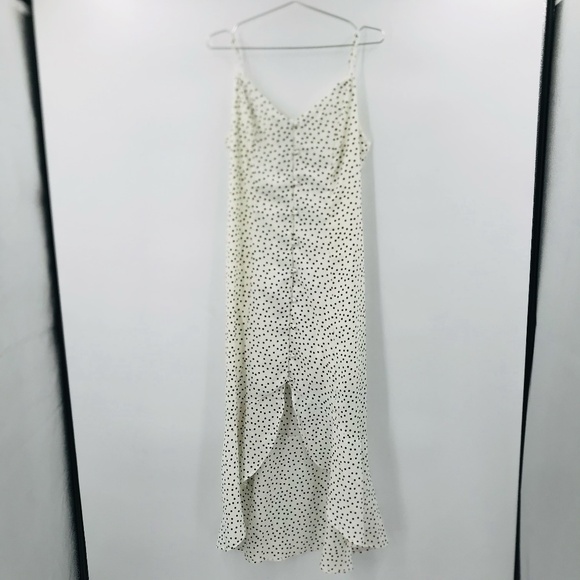 Sienna Sky Button Front High Low Midi Dress Polka Dot White Black Size Large - Picture 1 of 8